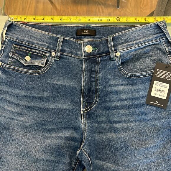 True Religion NWT jeans 32 GENO an flap slim dark blue wash faded very stretchy - Picture 10 of 16